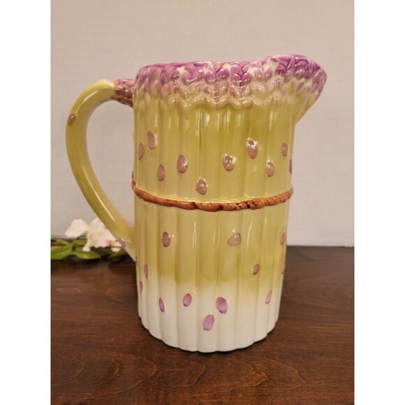 Ceramic Aparagus Stalks Pitcher Vase Tromp L'oeil Style Lavender & Greenish 8" - Picture 4 of 7